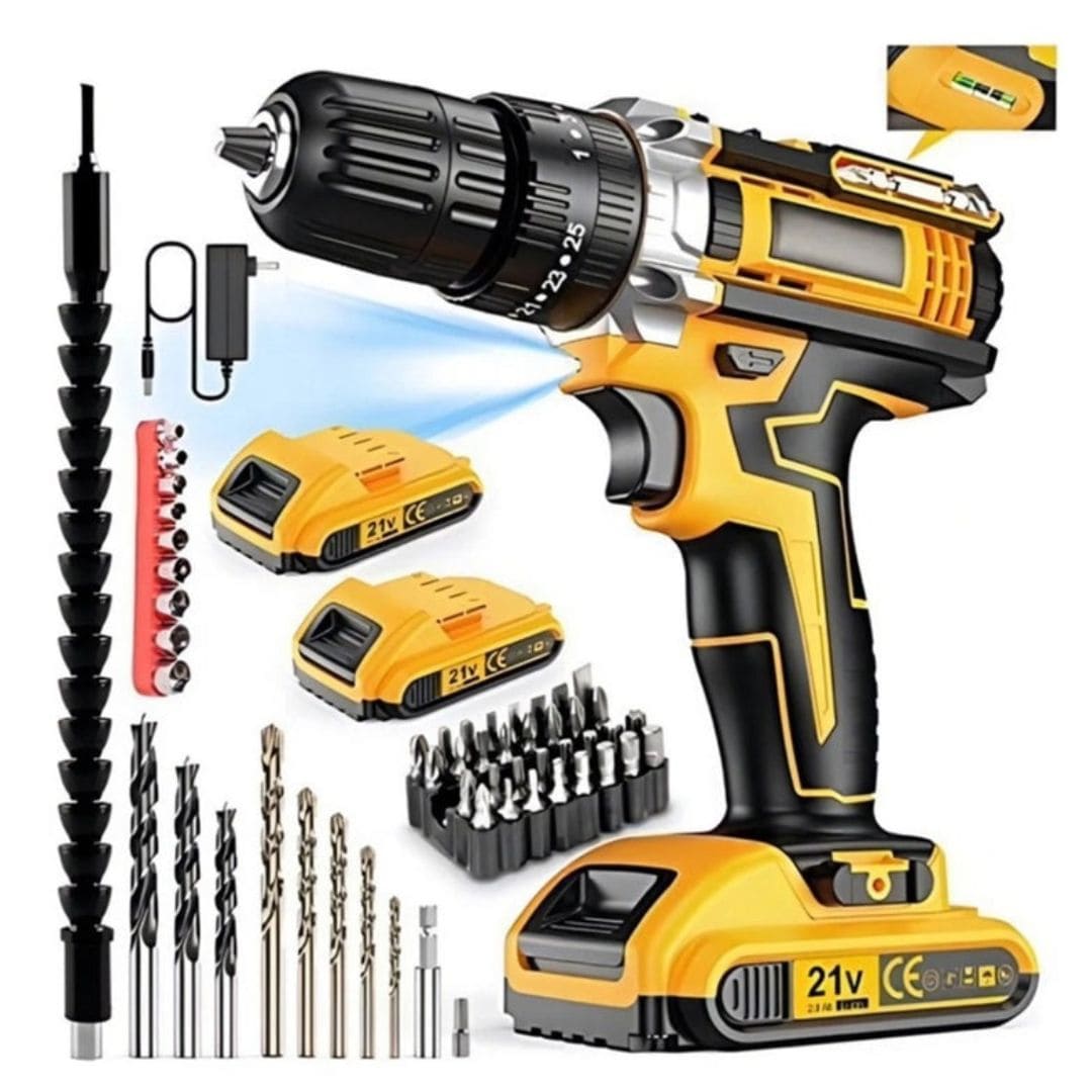 KIT Taladro Inalámbrico + 26 Accesorios y 1 Batería de Regalo
