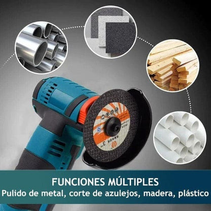 AMOLADORA ANGULAR POWER PLUS - KIT COMPLETO CON 2 BATERÍAS DE REGALO